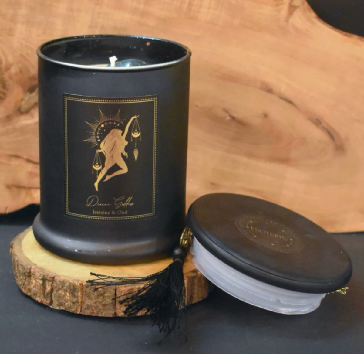 Vela Esotérica 'Black Magic' con Cristal Oculto (300g) - Manifestación & Protección