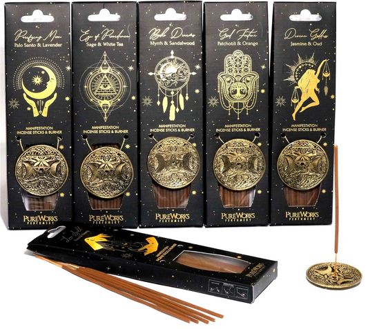 Incienso Esotérico con Quemador de Metal Luna Creciente | Kit Ritual