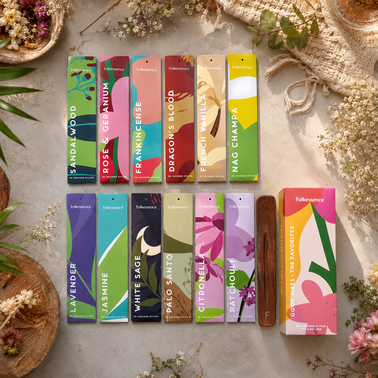 Incienso Folkeessence Good Vibes | Aromas Favoritos (240 Varitas)