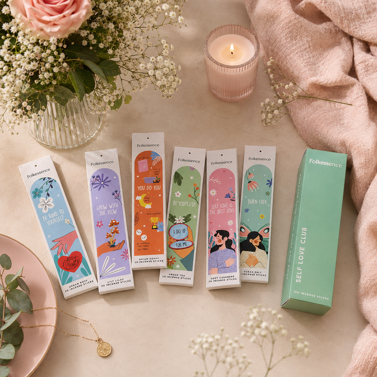 Incienso Folkeessence Self Love Club | Amor Propio y Bienestar (120 Varitas)