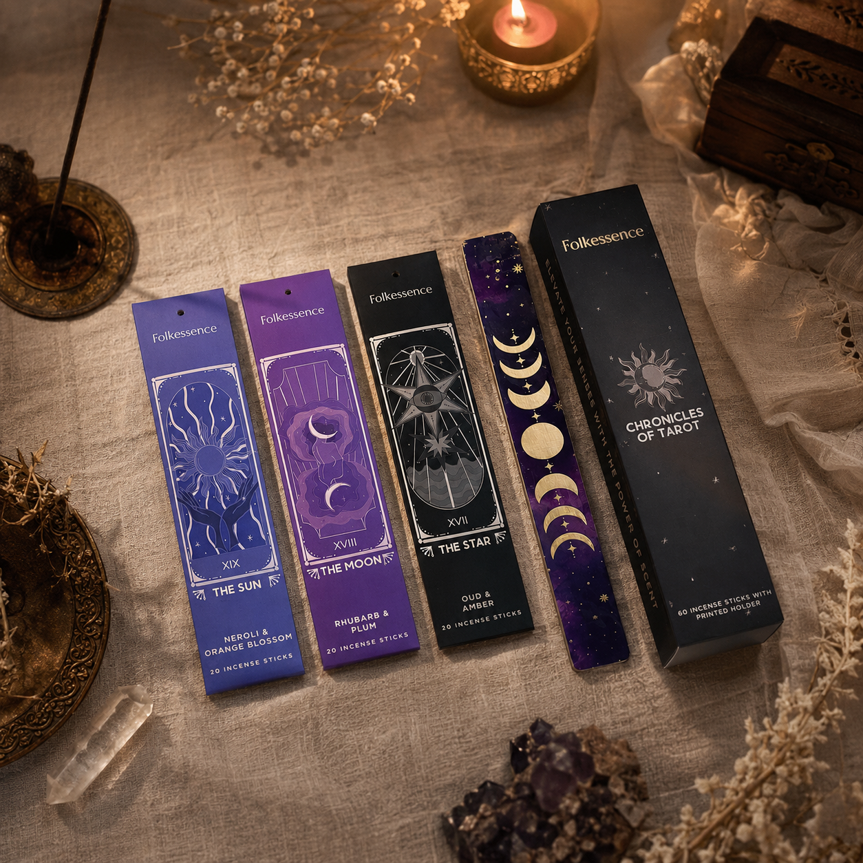 Incienso Folkeessence Chronicles of Tarot | Sol, Luna y Estrella (60 Varitas)