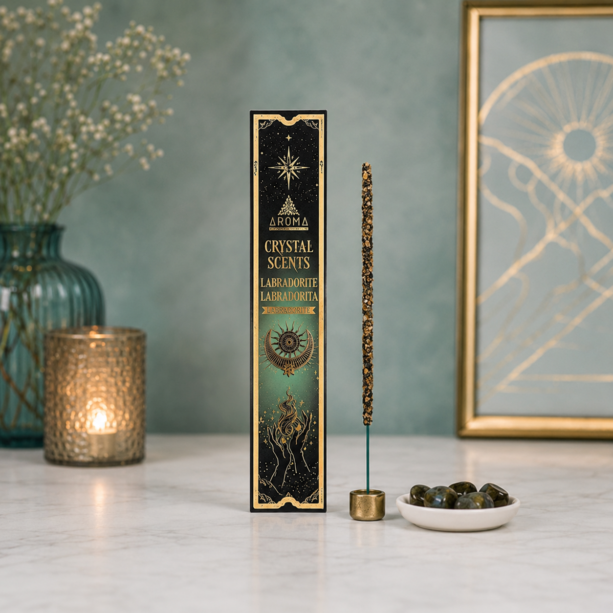Set Crystal Scents: Incienso Premium + 5 Piedras Semipreciosas