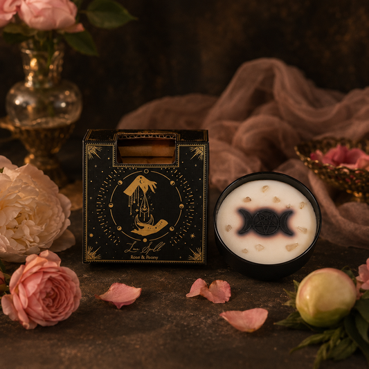 Vela Esotérica Ritual con Gema y Símbolo Triple Luna (200g)