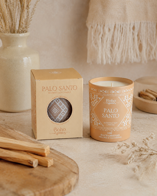 Vela Pequeña con Chips de Cuarzo | Boho Organics 120g