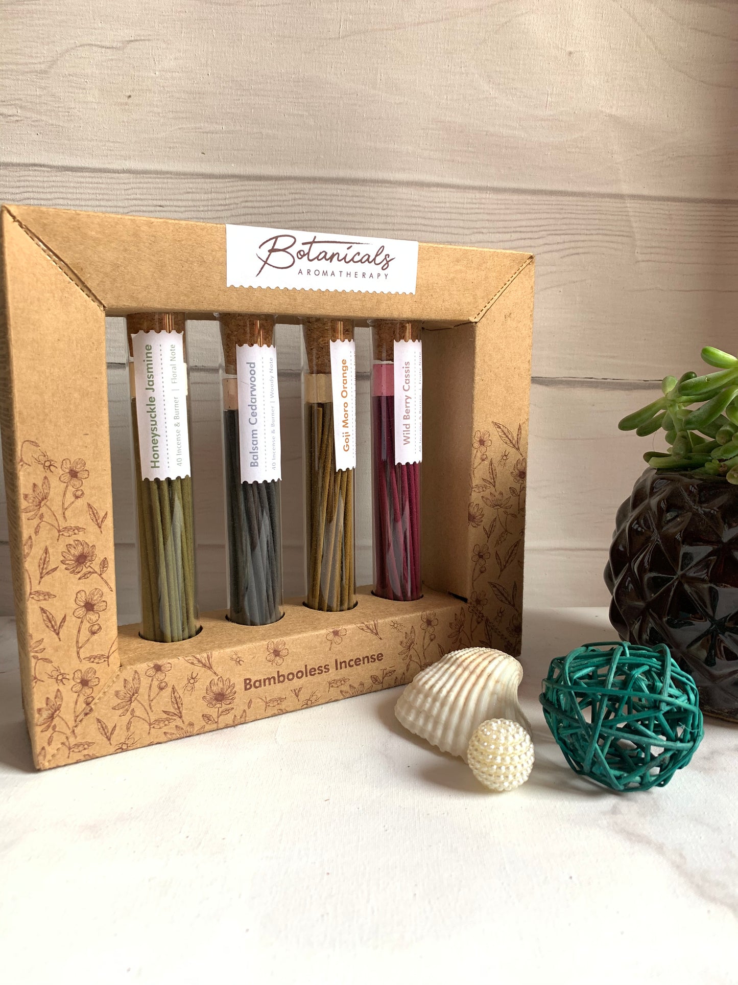 Set de Incienso Puro Sin Bambú (4 Aromas) con Quemador | Regalo de Lujo