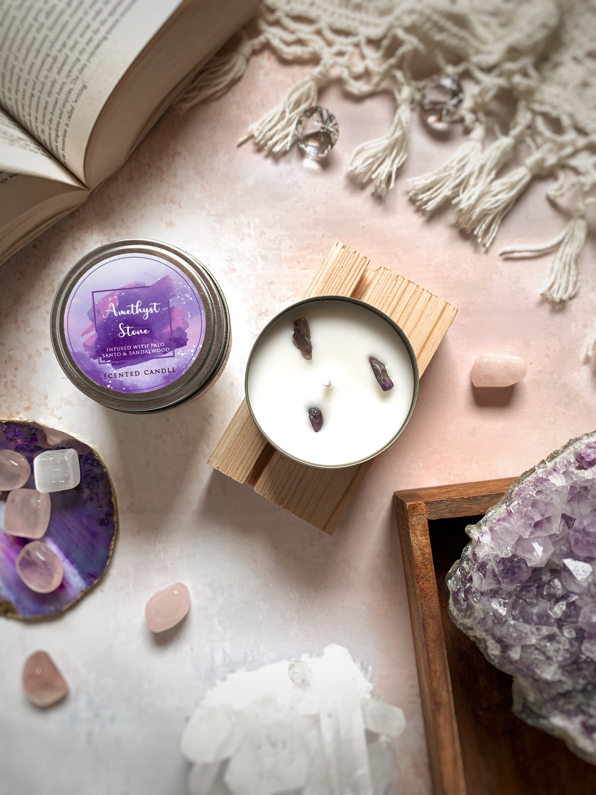Vela Healing Stones con Cristal Real Oculto (80g) – Aromaterapia & Gemas – foto 2
