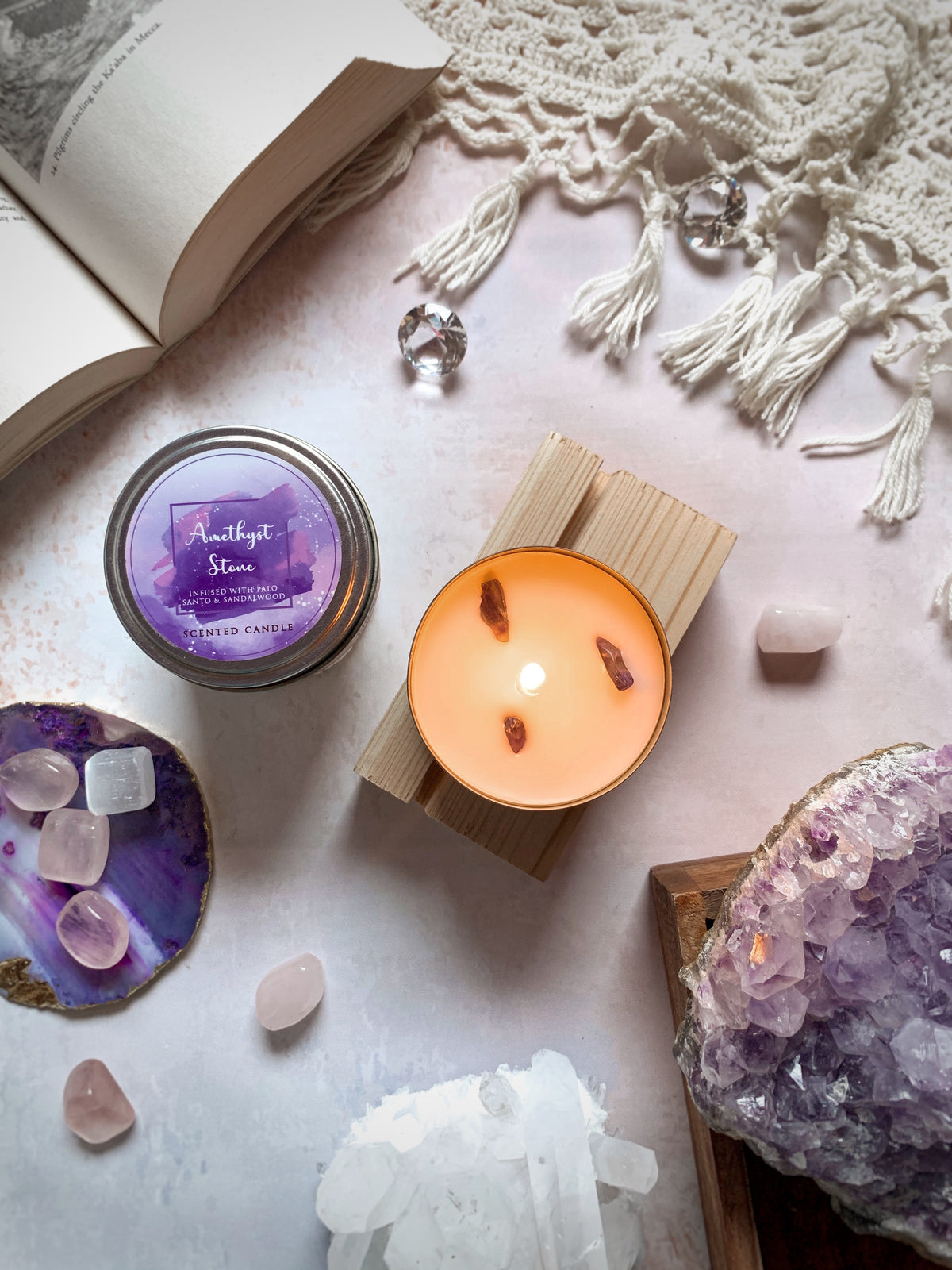 Vela Healing Stones con Cristal Real Oculto (80g) – Aromaterapia & Gemas – foto 3