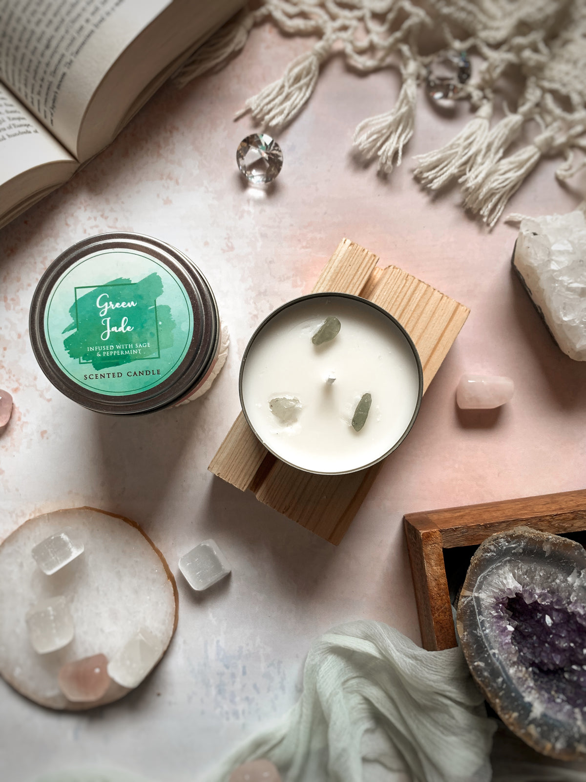 Vela Healing Stones con Cristal Real Oculto (80g) – Aromaterapia & Gemas – foto 4