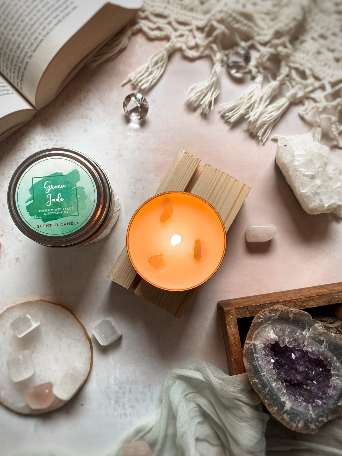 Vela Healing Stones con Cristal Real Oculto (80g) – Aromaterapia & Gemas – foto 5
