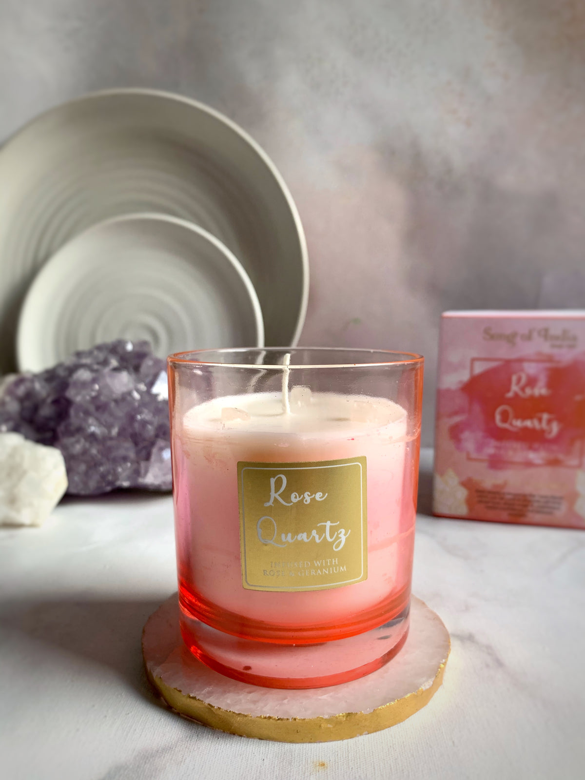 Vela Healing Stones con Cuarzos Reales (Frasco de Vidrio) – Gemoterapia & Alta Perfumería – foto 2