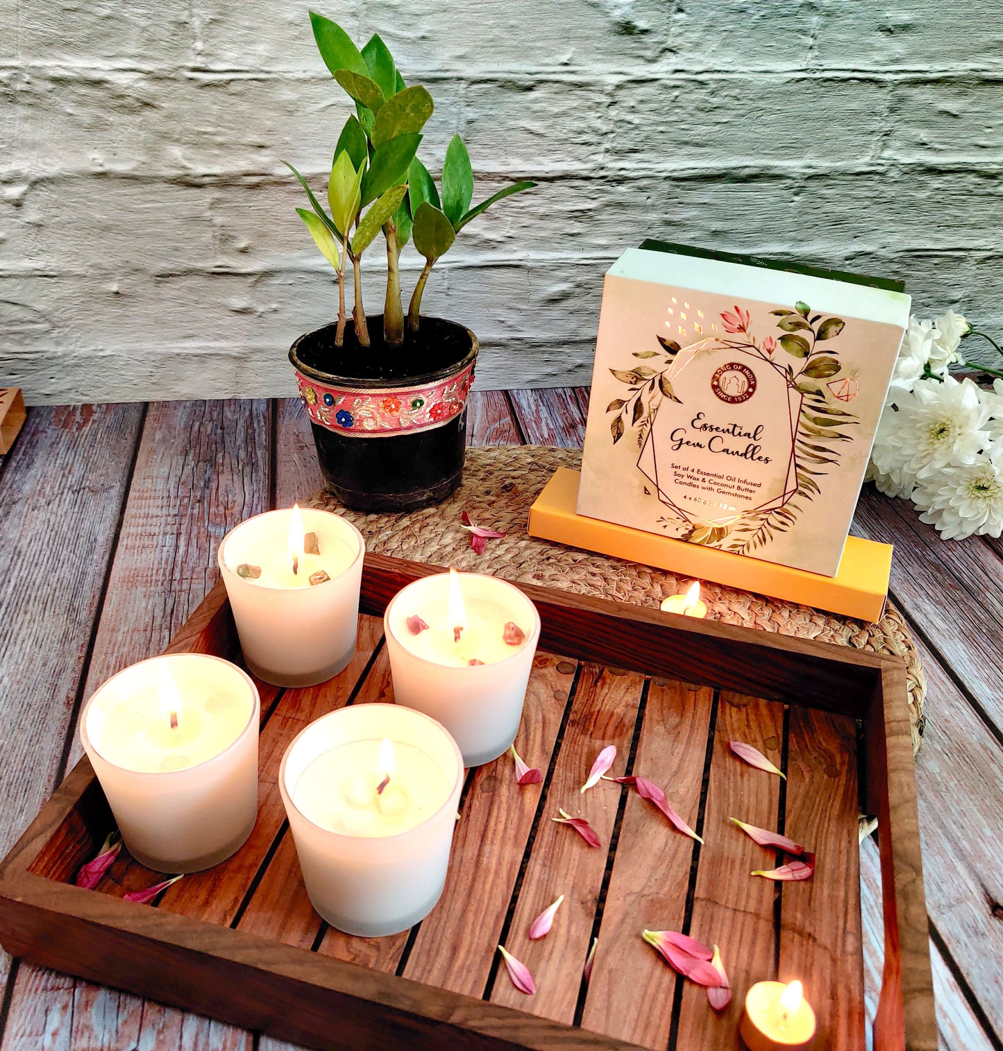 Set de 4 Velas 'Healing Stones' con Cristales Reales - Caja de Regalo de Lujo