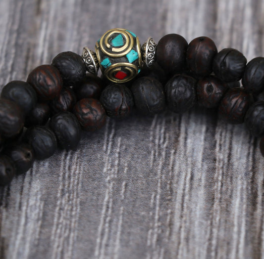 Collar Mala de Semillas Raktu con Cobre Incrustado – Claridad y Energía Vital - Buddha Stones