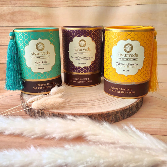Vela Ayurveda Estilo Botica en Vidrio Ámbar (Edición Limitada) | Cera de Soja & Coco