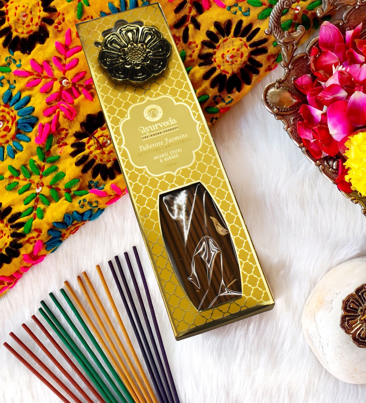 Incienso Ayurveda con Quemador de Metal | Balance de Doshas