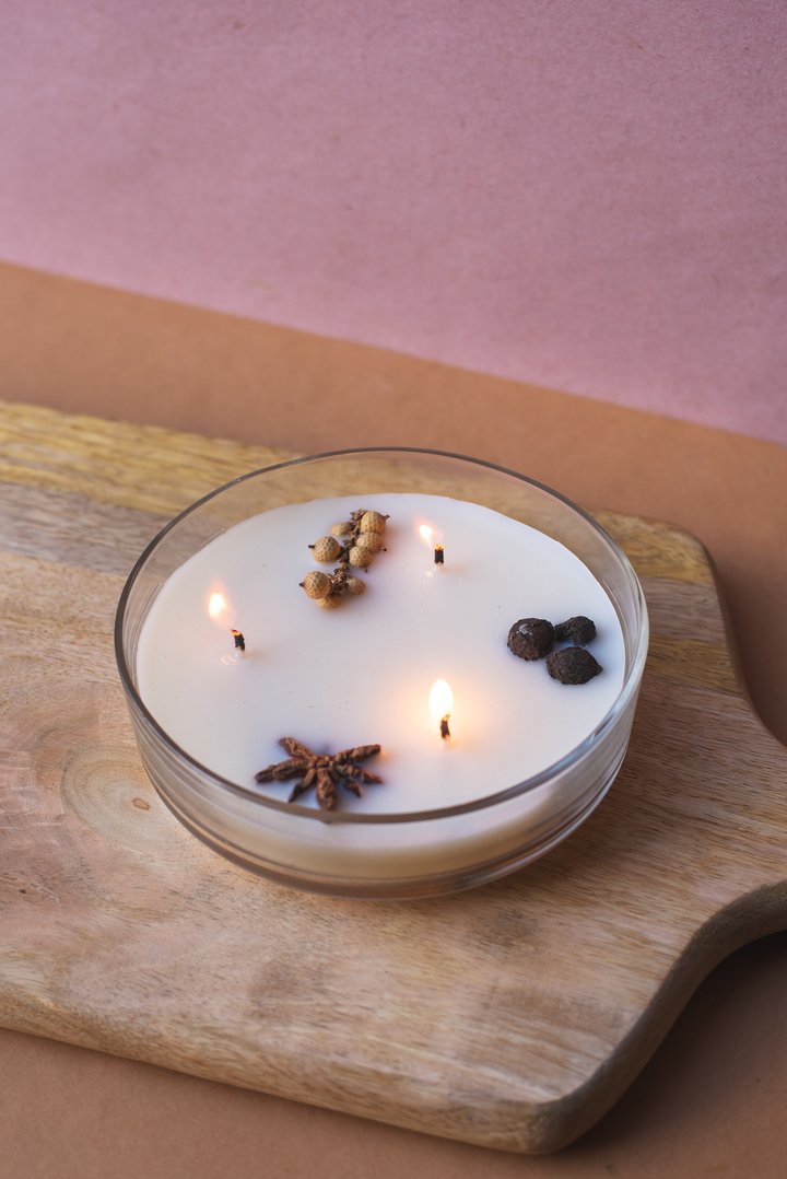 Vela Botánica 3 Mechas con Hierbas Reales (200g) - Aromaterapia Visual