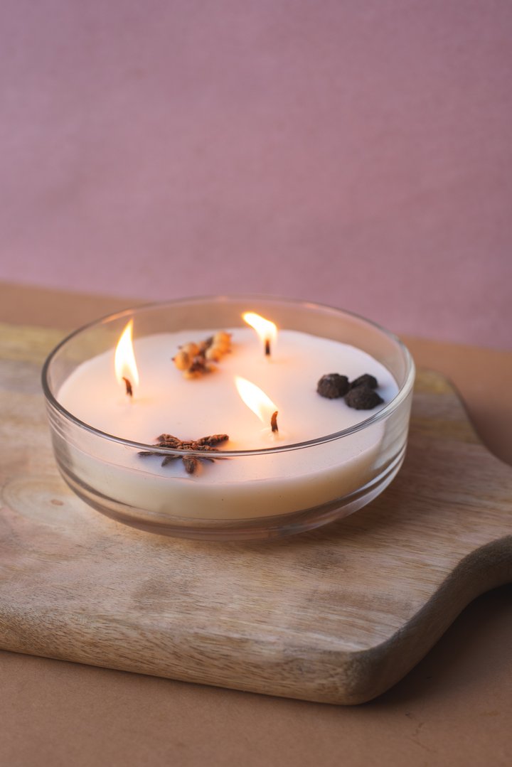 Vela Botánica 3 Mechas con Hierbas Reales (200g) - Aromaterapia Visual