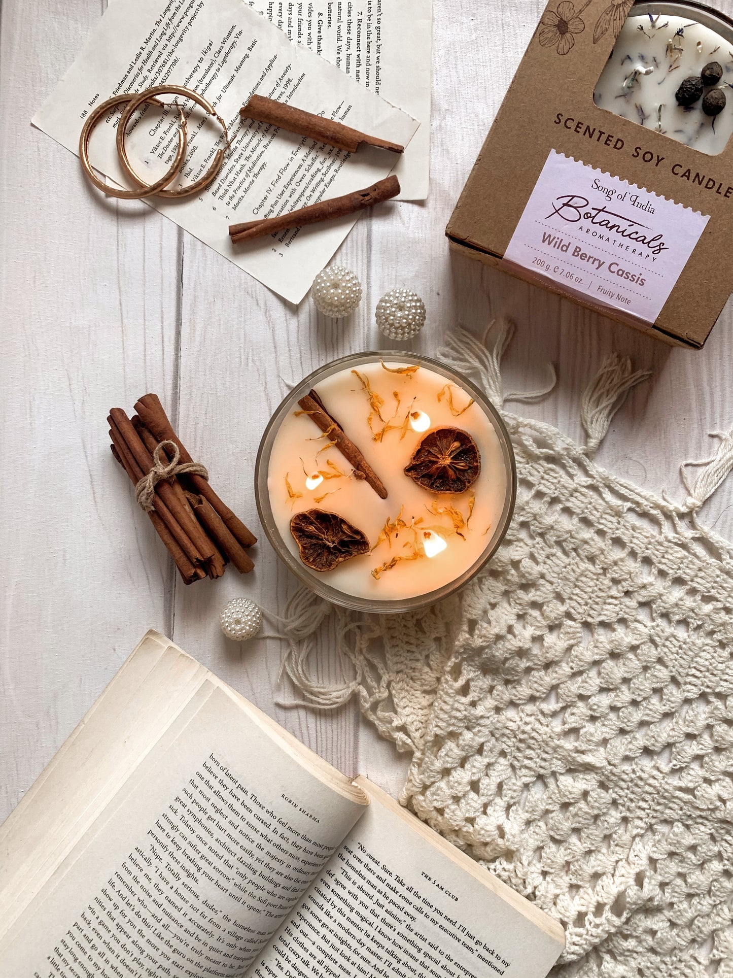 Vela Botánica 3 Mechas con Hierbas Reales (200g) - Aromaterapia Visual