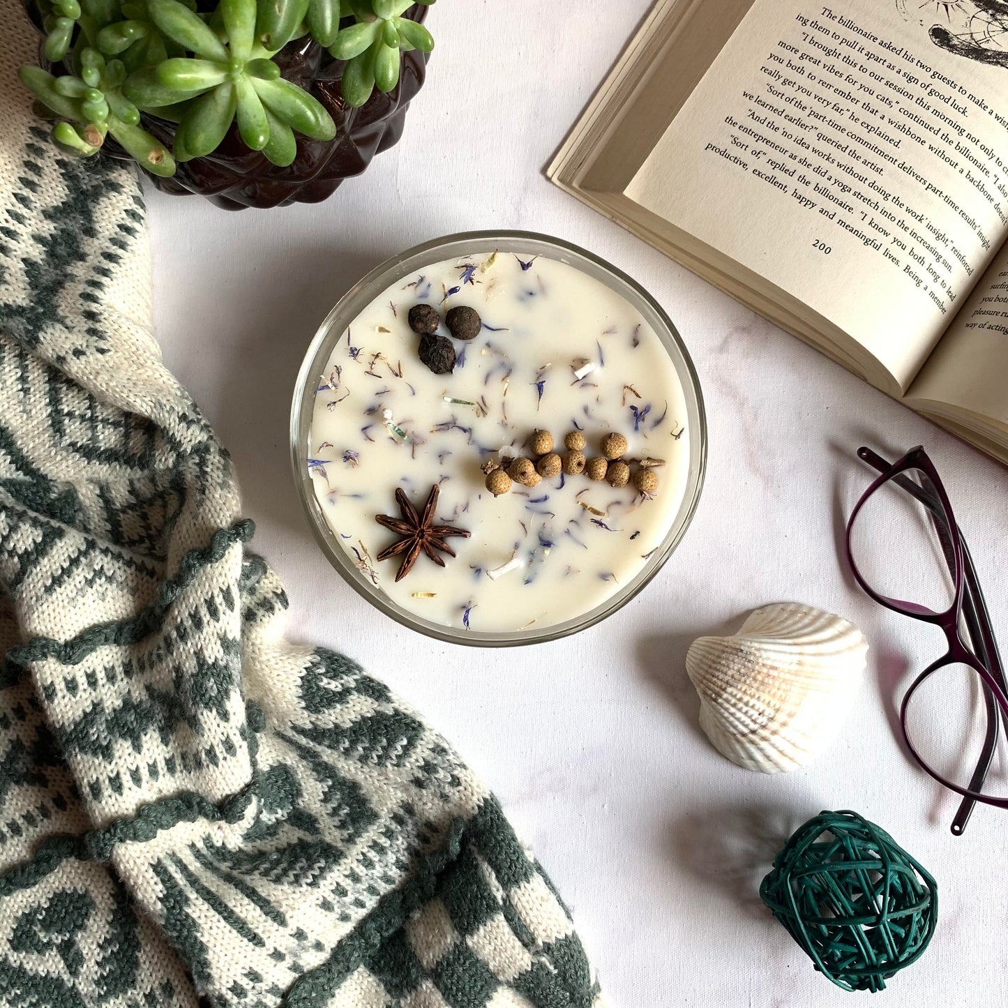 Vela Botánica 3 Mechas con Hierbas Reales (200g) - Aromaterapia Visual