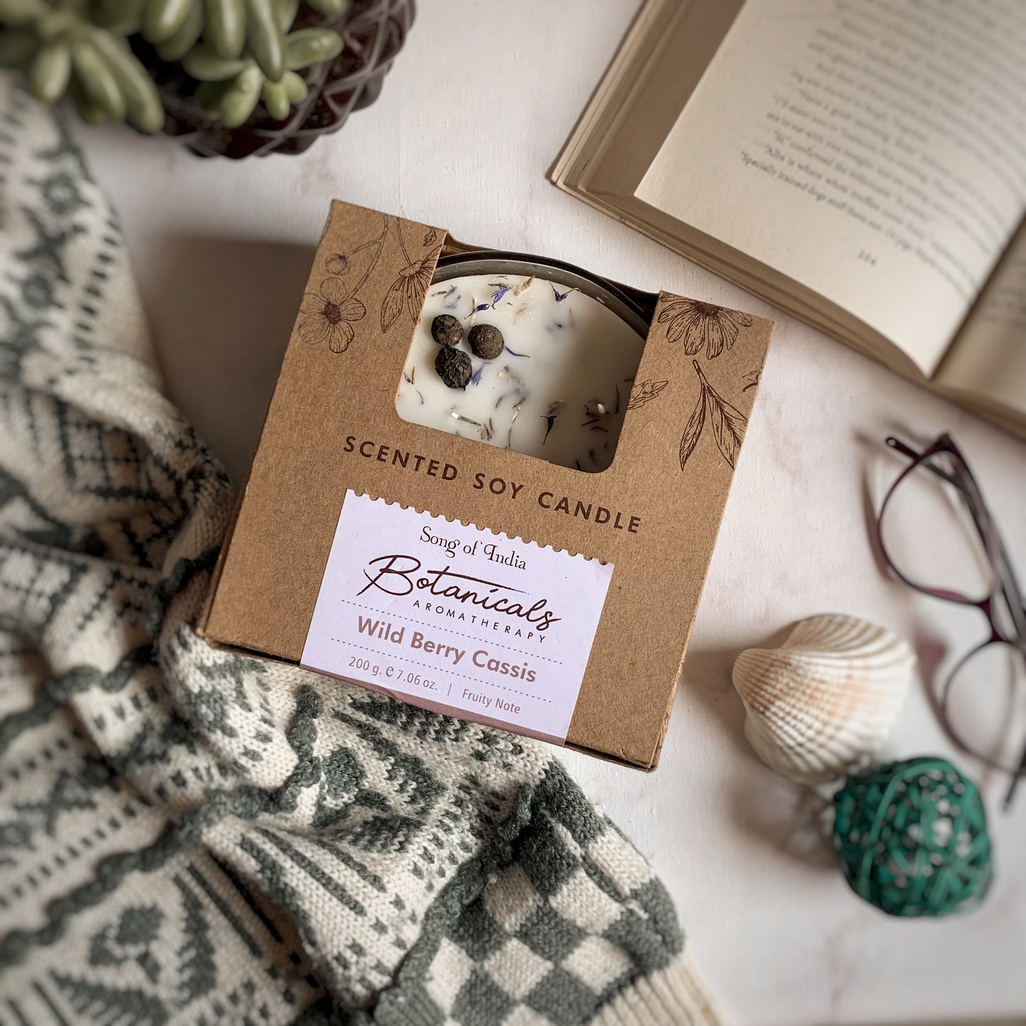 Vela Botánica 3 Mechas con Hierbas Reales (200g) - Aromaterapia Visual