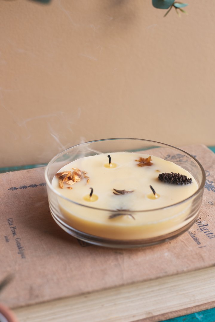 Vela Botánica 3 Mechas con Hierbas Reales (200g) - Aromaterapia Visual