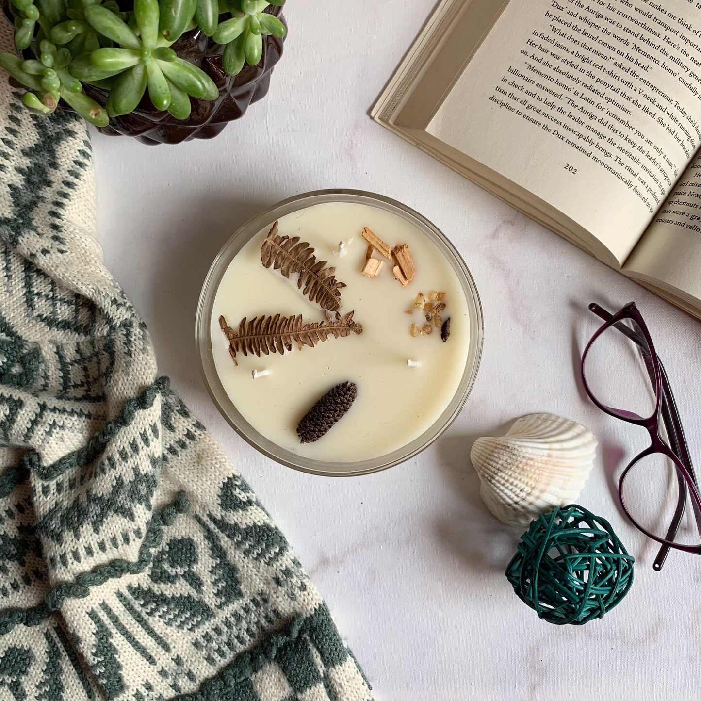 Vela Botánica 3 Mechas con Hierbas Reales (200g) - Aromaterapia Visual