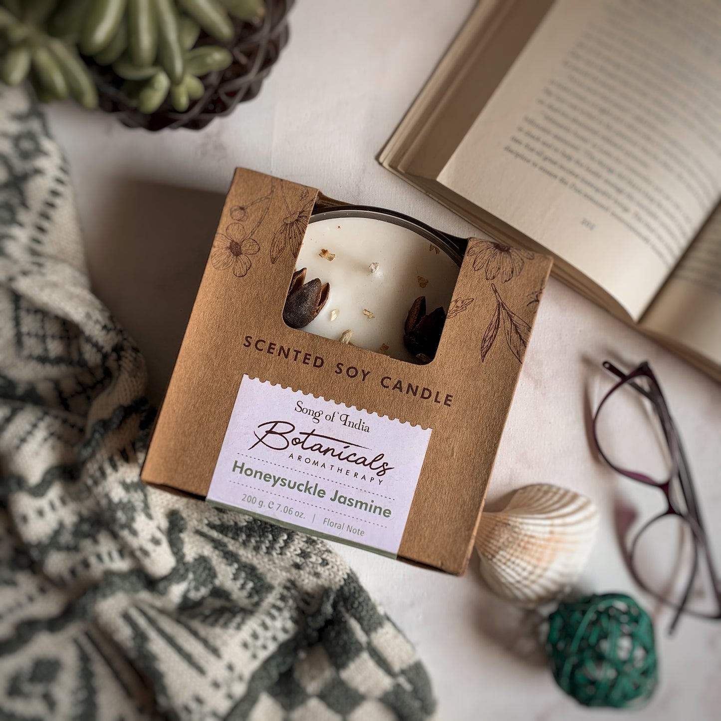 Vela Botánica 3 Mechas con Hierbas Reales (200g) - Aromaterapia Visual