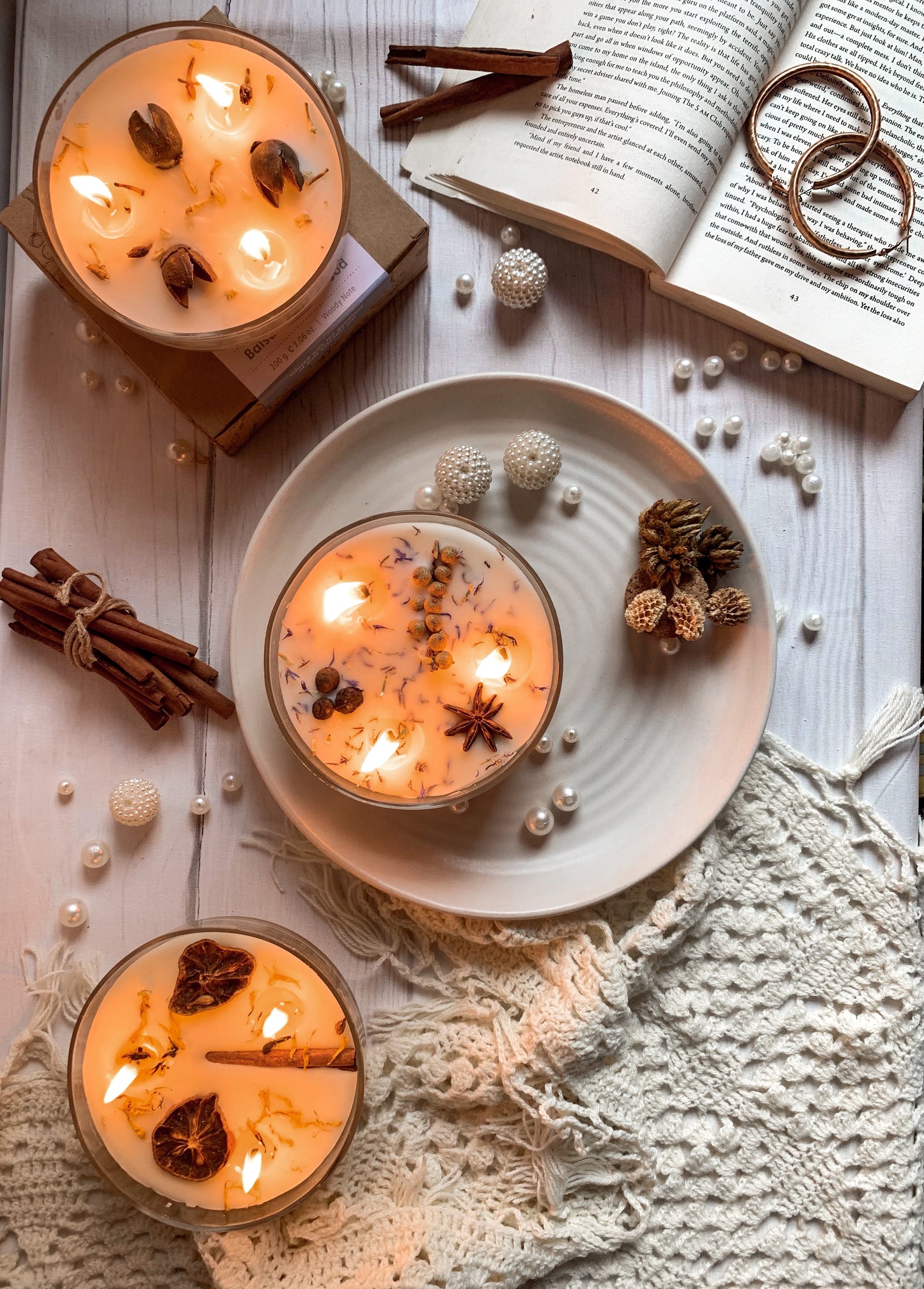 Vela Botánica 3 Mechas con Hierbas Reales (200g) - Aromaterapia Visual