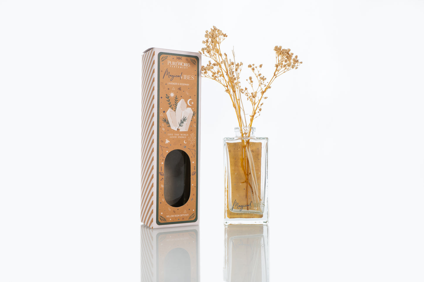 Difusor Magia Celestial (150ml) Con Varillas de Sauce y Flores Secas