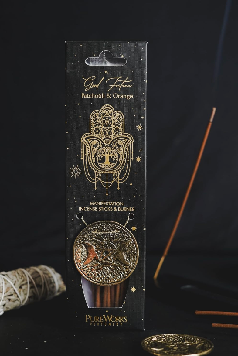 Incienso Esotérico con Quemador de Metal Luna Creciente | Kit Ritual