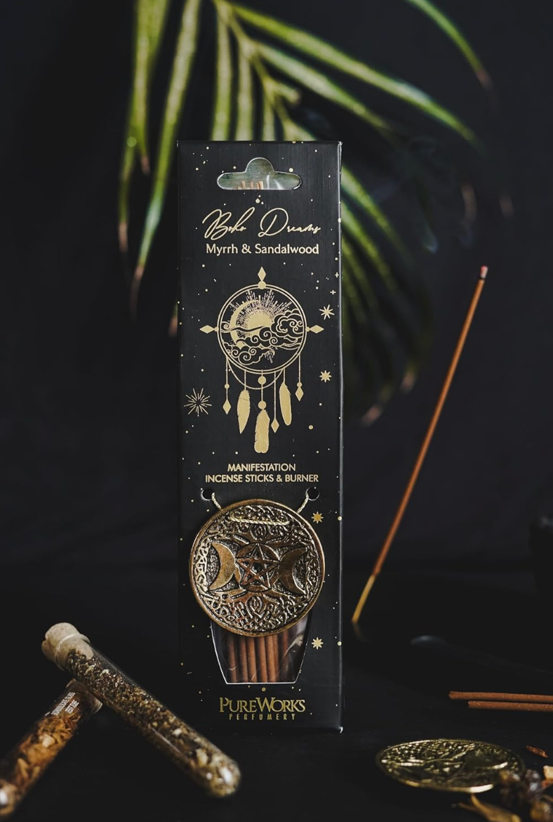 Incienso Esotérico con Quemador de Metal Luna Creciente | Kit Ritual