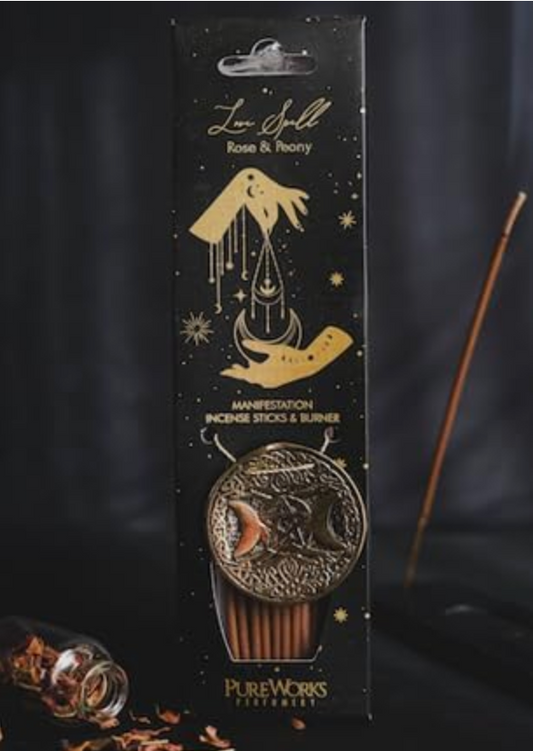 Incienso Esotérico con Quemador de Metal Luna Creciente | Kit Ritual