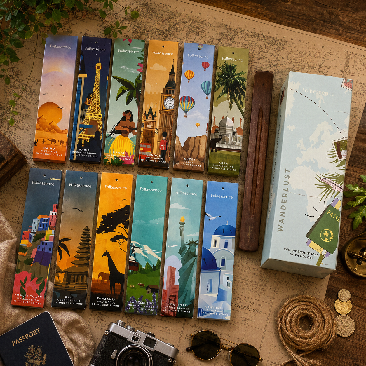 Incienso Folkeessence Wanderlust | Colección Viajes del Mundo (240 Varitas)