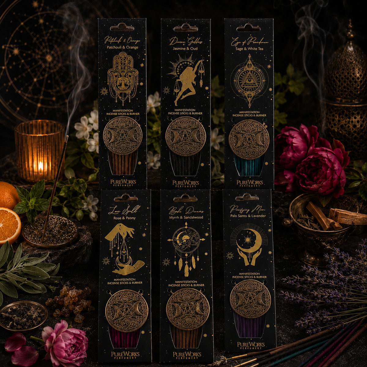 Pack Mayorista de 12 Kits de Incienso Esotérico con Quemador de Metal — Samaná Costa Rica