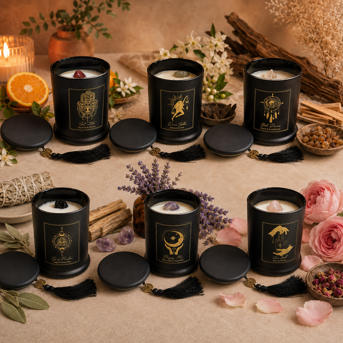 Pack Mayorista de 6 Velas Aromáticas Esotéricas de 300 g — Samaná Costa Rica