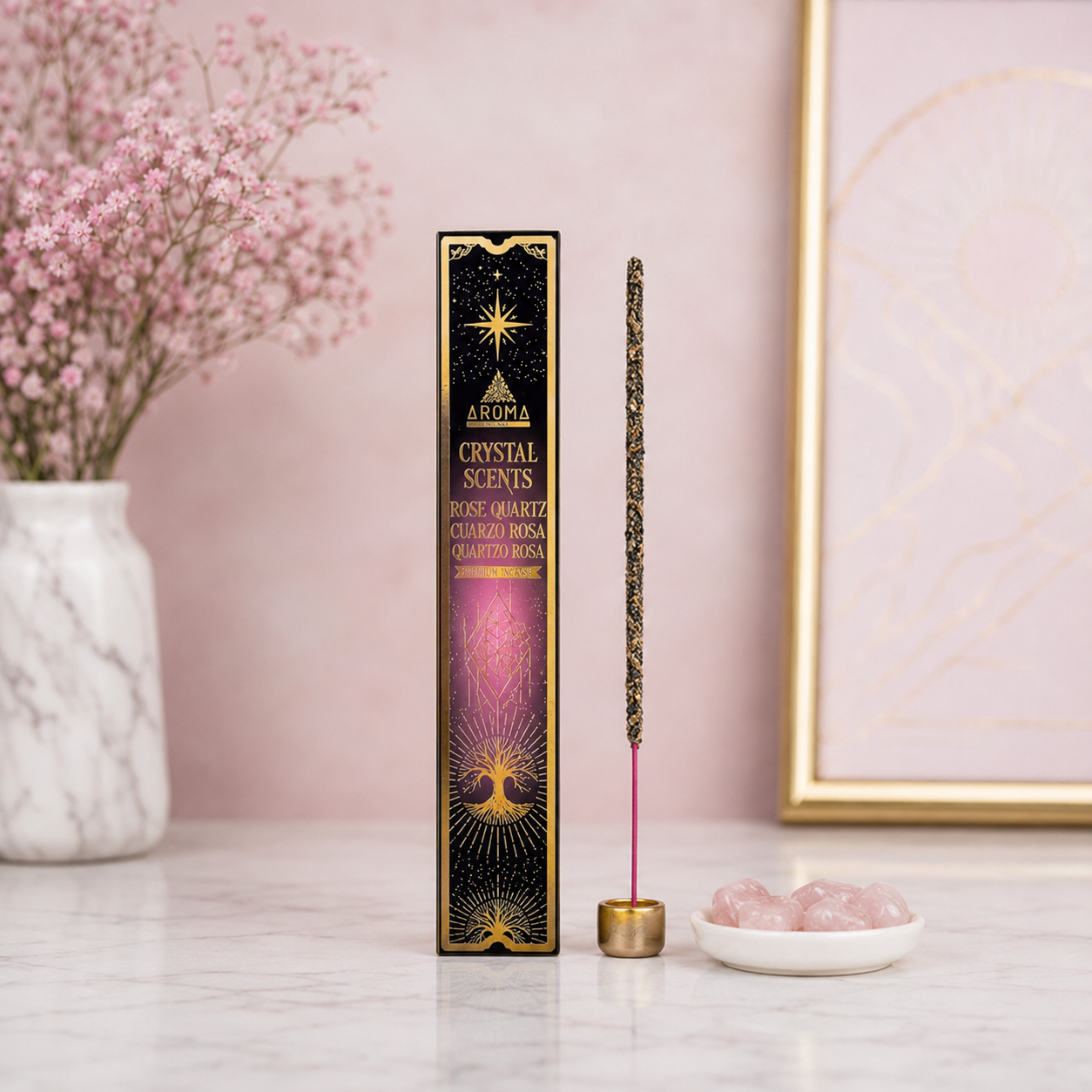 Set Crystal Scents: Incienso Premium + 5 Piedras Semipreciosas