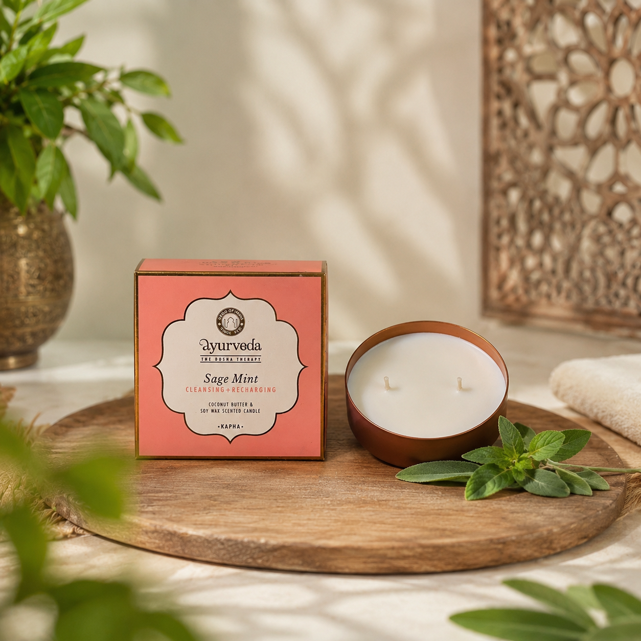 Vela Ayurveda en Tarro de Cobre Martillado (Edición Limitada) | Cera de Soja & Coco