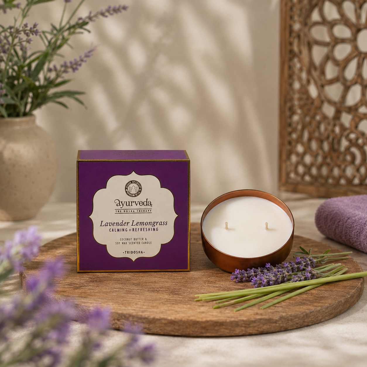 Vela Ayurveda en Tarro de Cobre Martillado (Edición Limitada) | Cera de Soja & Coco