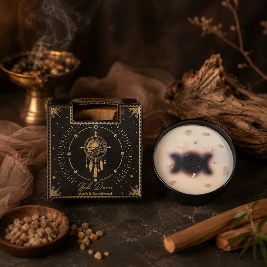 Vela Esotérica Ritual con Gema y Símbolo Triple Luna (200g)