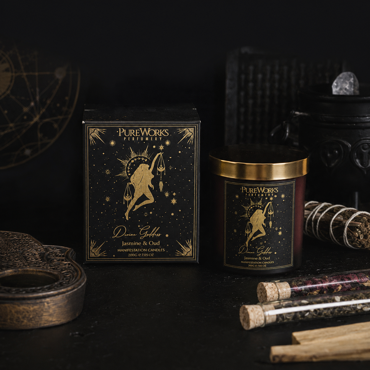 Vela Esotérica con Cristal Real (120g) | Formato Personal | Magia Cotidiana