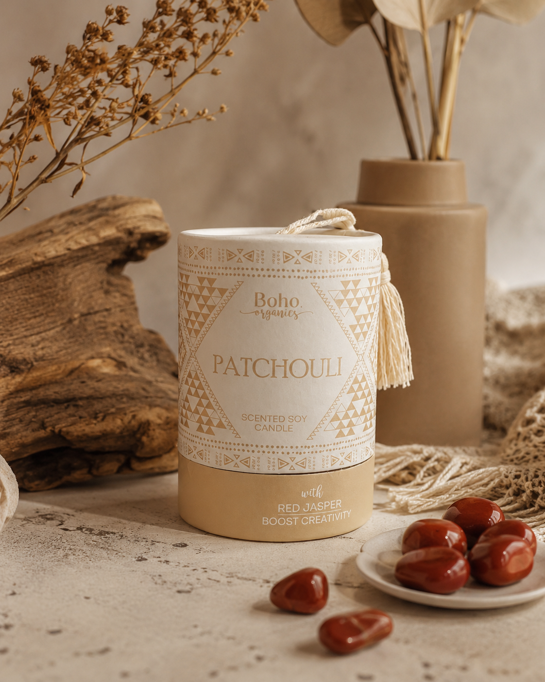 Vela Boho Organics con Gema Oculta y Empaque de Lujo