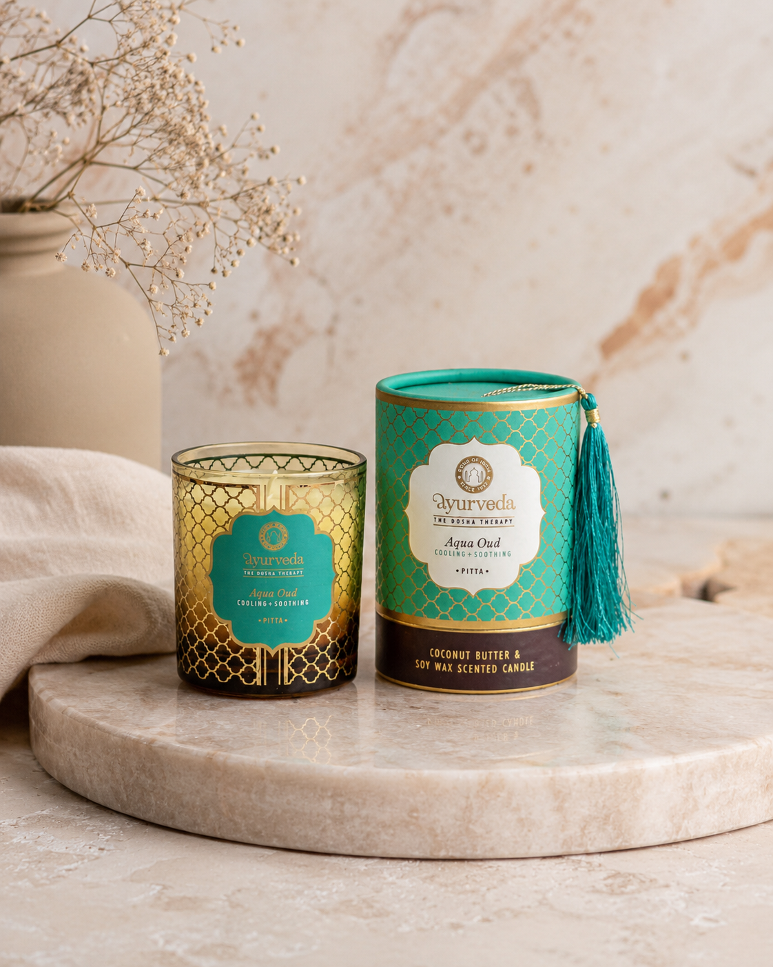 Vela Ayurveda Estilo Botica en Vidrio Ámbar (Edición Limitada) | Cera de Soja & Coco