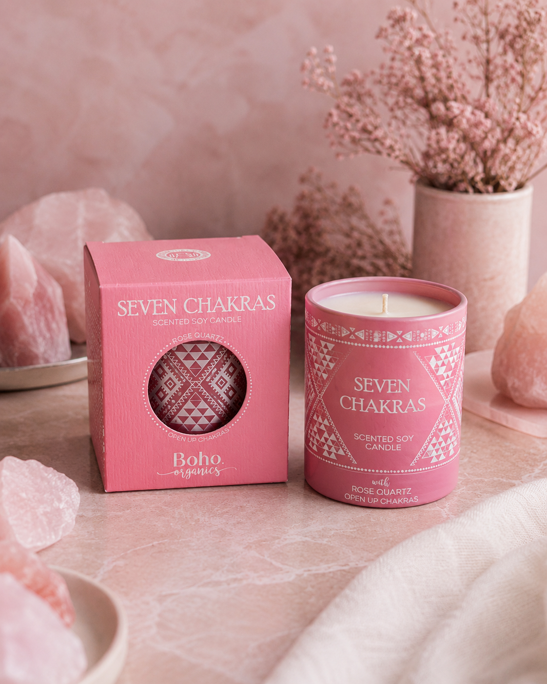Vela Pequeña con Chips de Cuarzo | Boho Organics 120g