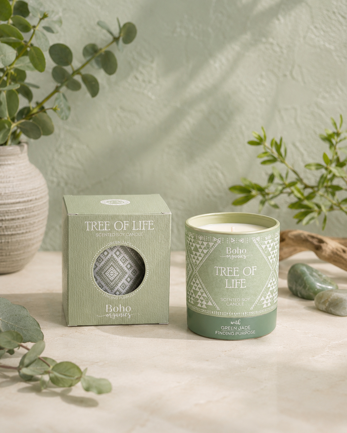 Vela Pequeña con Chips de Cuarzo | Boho Organics 120g