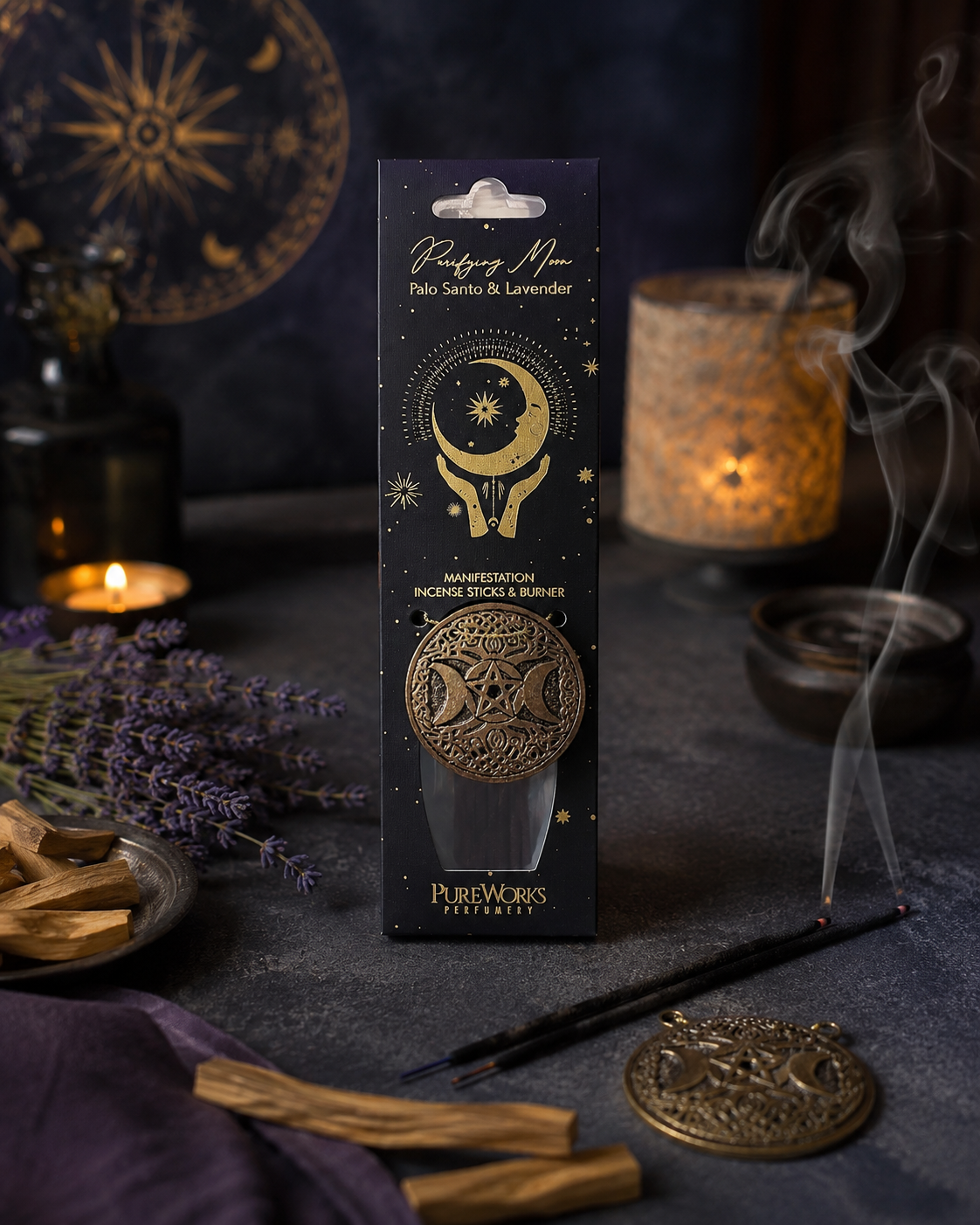 Incienso Esotérico con Quemador de Metal Luna Creciente | Kit Ritual