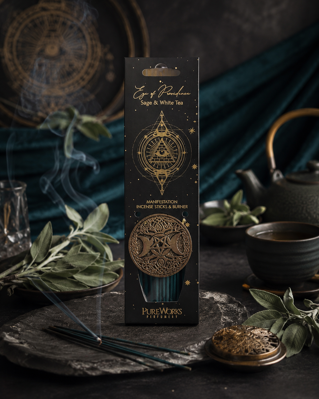 Incienso Esotérico con Quemador de Metal Luna Creciente | Kit Ritual
