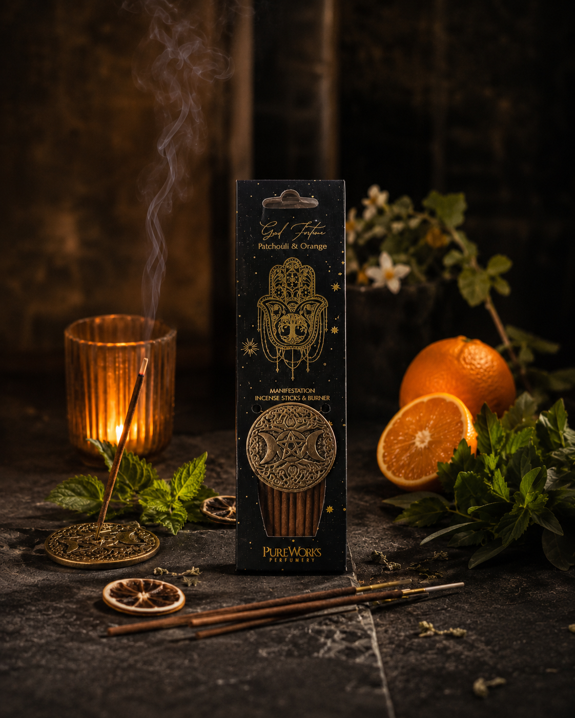 Incienso Esotérico con Quemador de Metal Luna Creciente | Kit Ritual