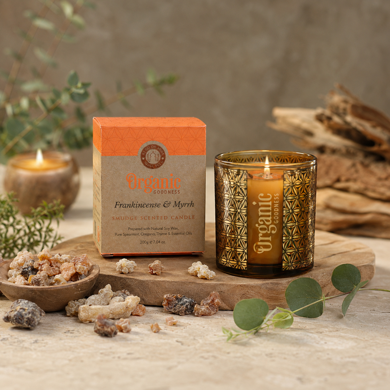 Vela Organic Goodness Smudge en Frasco Dorado con Flores Secas