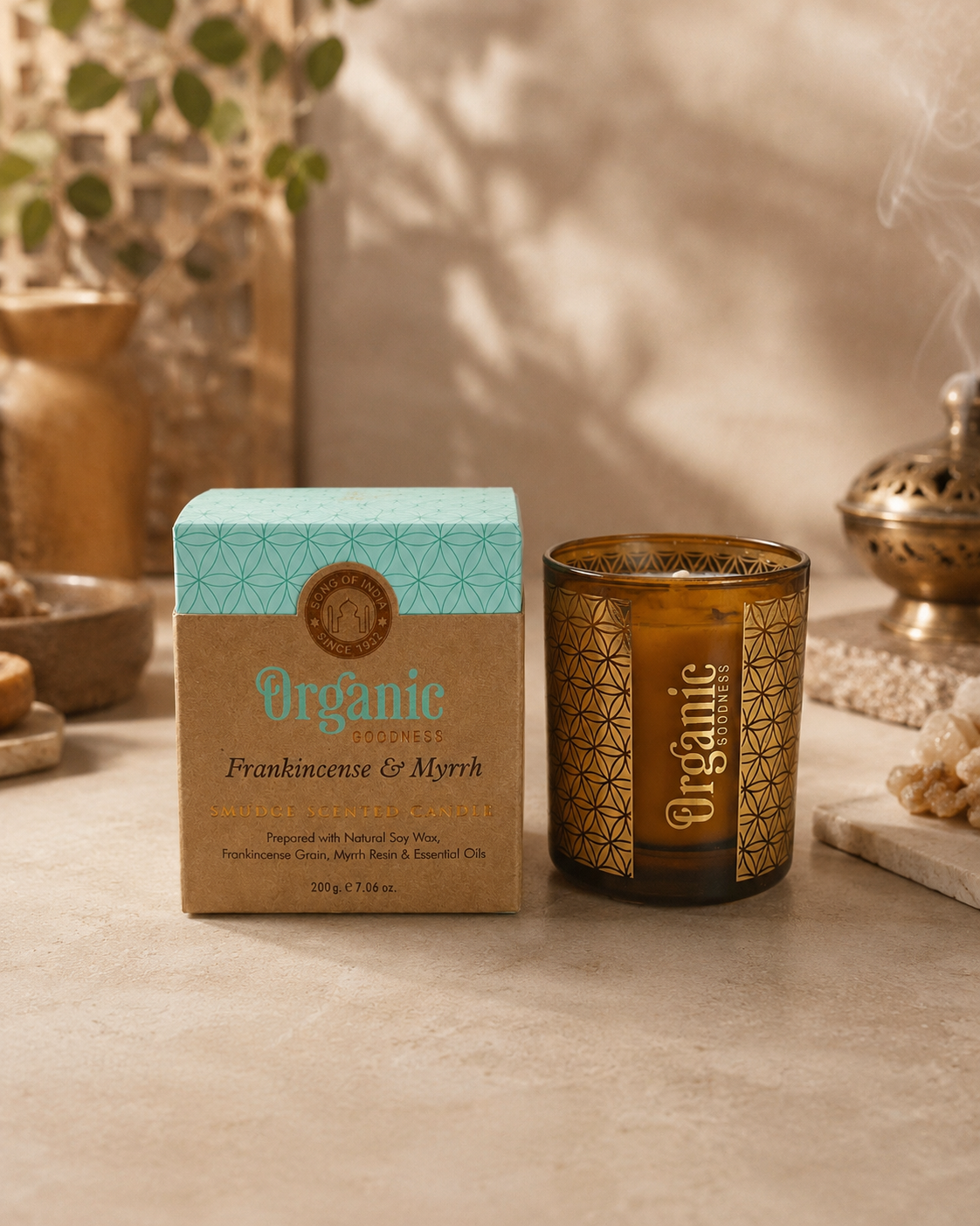 Vela Organic Goodness Smudge en Frasco Dorado con Flores Secas