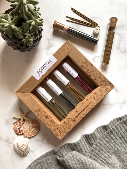 Set de Incienso Puro Sin Bambú (4 Aromas) con Quemador | Regalo de Lujo