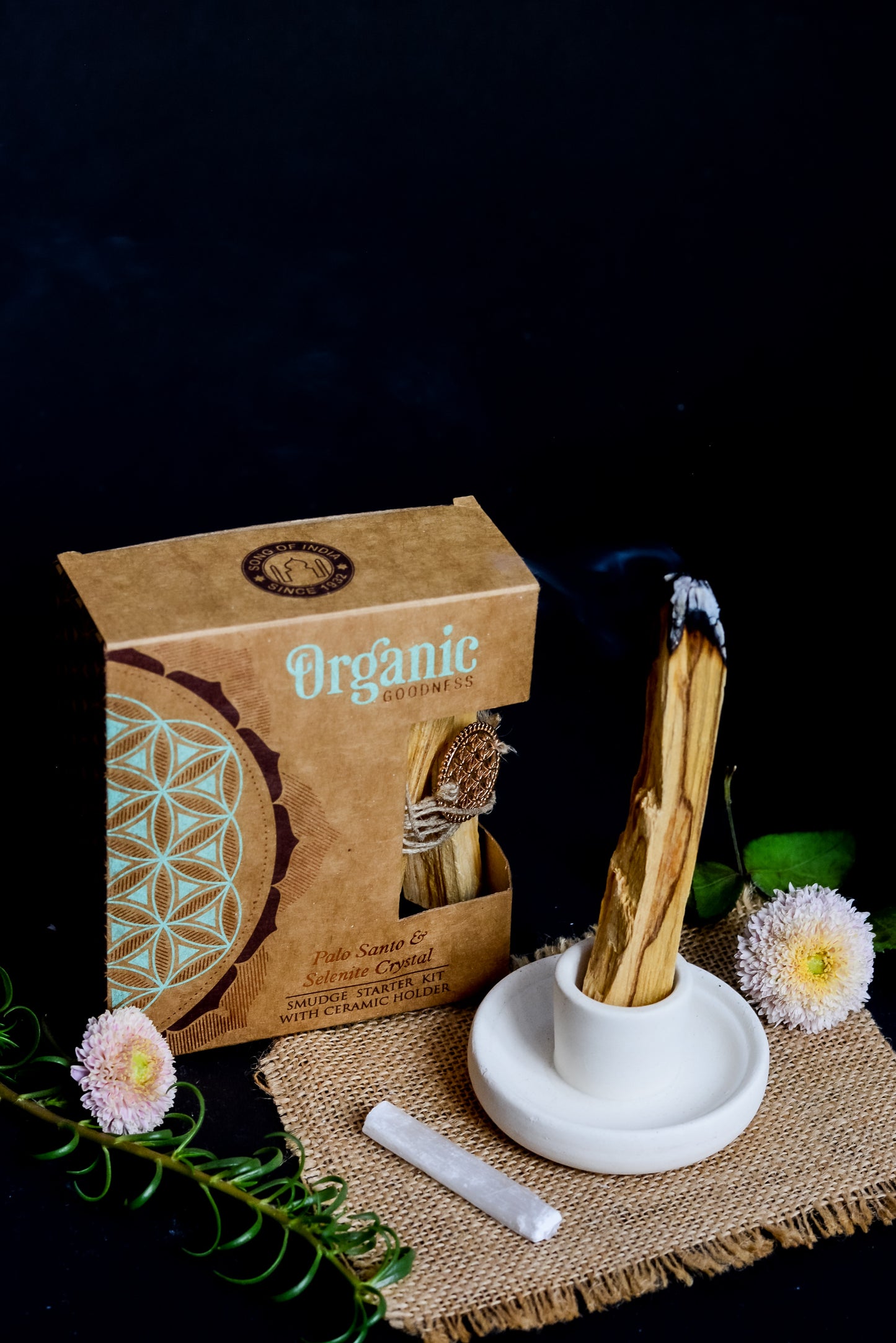 Kit de Limpieza Energética con Selenita, Palo Santo & Flor de la Vida | Smudge Kit